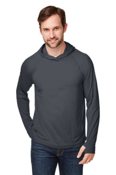 North End NE105 Mens Jaq Stretch Performance Moisture Wicking Long Sleeve Hooded T-Shirt Hoodie Carbon Grey Model Front