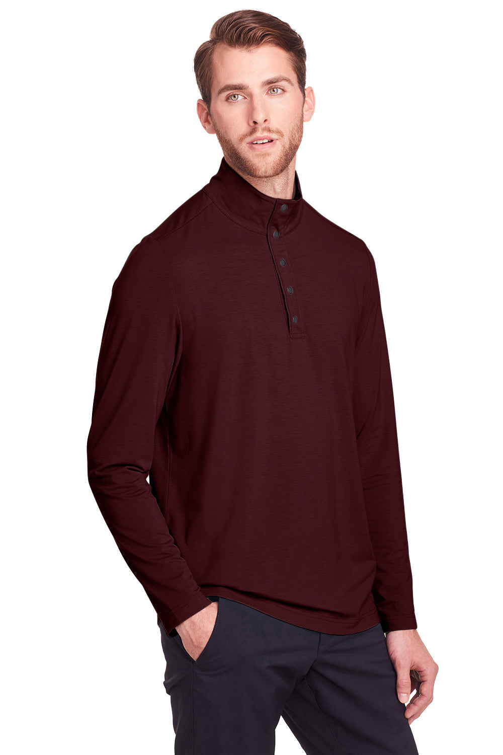 North End NE400 Mens Jaq Performance Moisture Wicking Long Sleeve Polo Shirt Burgundy Model 3q