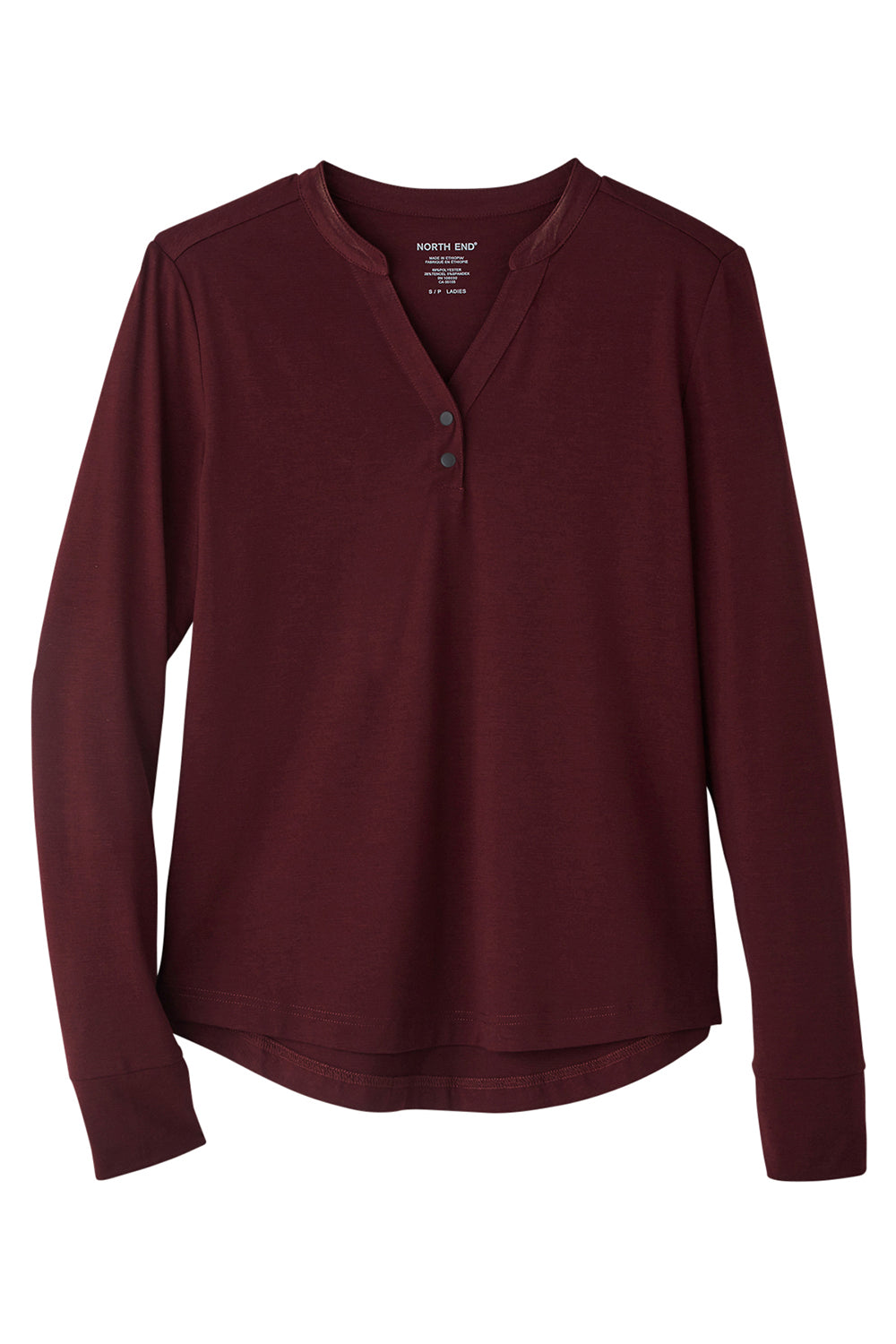 North End NE400W Womens Jaq Performance Moisture Wicking Long Sleeve Polo Shirt Burgundy Flat Front