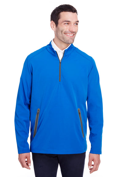 North End NE401 Mens Quest Performance Moisture Wicking 1/4 Zip Sweatshirt w/ Pockets Olympic Blue/Carbon Grey Model Front