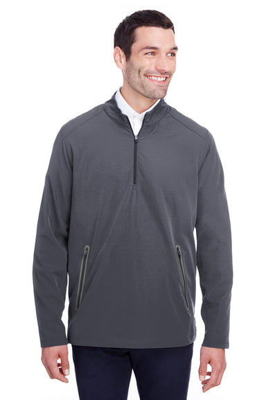 North End NE401 Mens Quest Performance Moisture Wicking 1/4 Zip Sweatshirt w/ Pockets Carbon Grey/Black Model Front