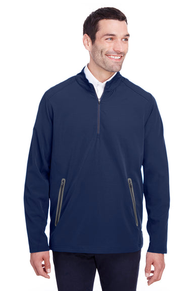 North End NE401 Mens Quest Performance Moisture Wicking 1/4 Zip Sweatshirt w/ Pockets Classic Navy Blue/Carbon Grey Model Front