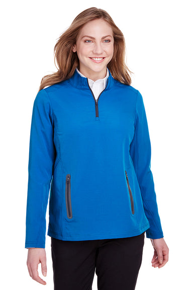 North End NE401W Womens Quest Performance Moisture Wicking 1/4 Zip Sweatshirt w/ Pockets Olympic Blue/Carbon Grey Model Front