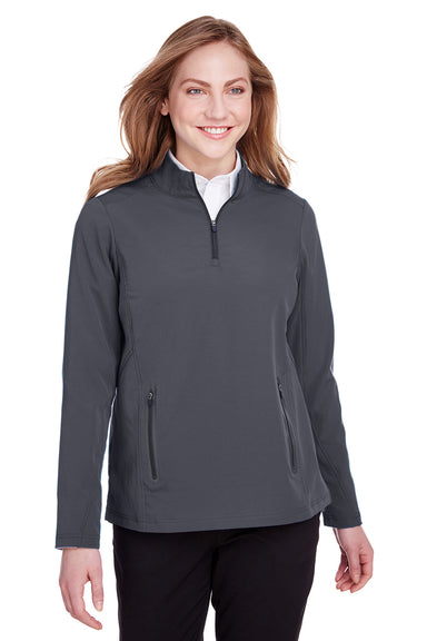 North End NE401W Womens Quest Performance Moisture Wicking 1/4 Zip Sweatshirt w/ Pockets Carbon Grey/Black Model Front