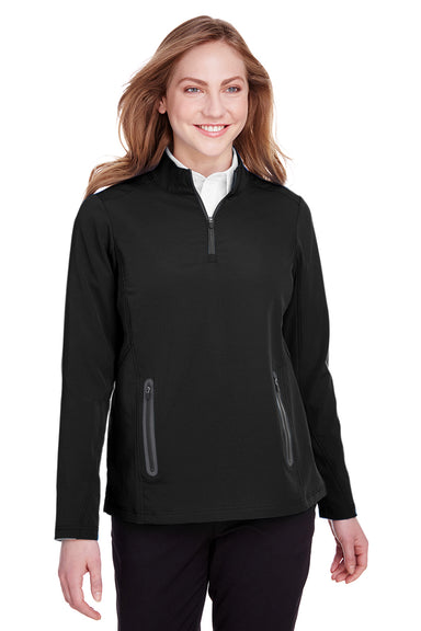 North End NE401W Womens Quest Performance Moisture Wicking 1/4 Zip Sweatshirt w/ Pockets Black/Carbon Grey Model Front