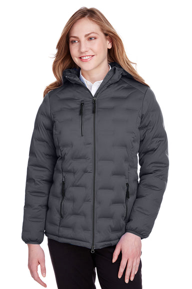 North End NE708W Womens Loft Waterproof Full Zip Hooded Puffer Jacket Carbon Grey/Black Model Front