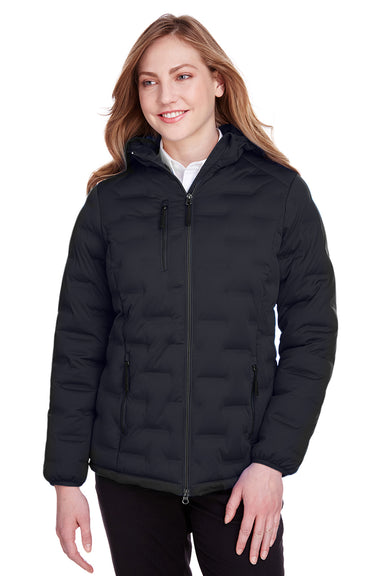 North End NE708W Womens Loft Waterproof Full Zip Hooded Puffer Jacket Black/Carbon Grey Model Front