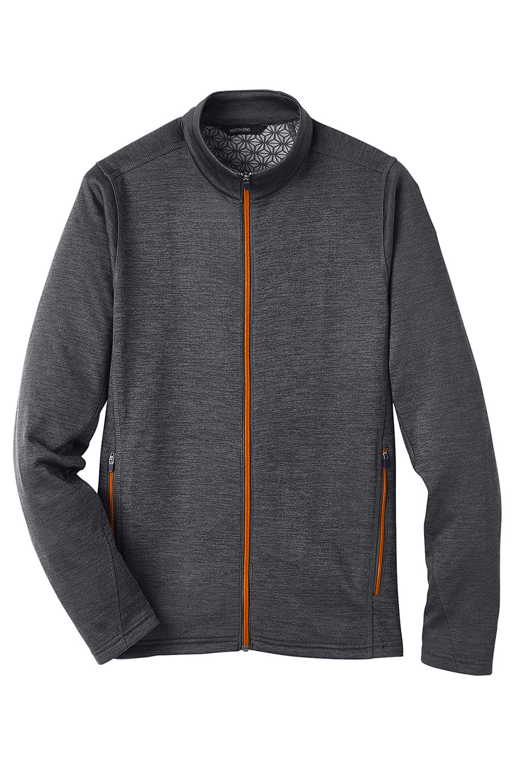 North End NE712 Mens Flux 2.0 Fleece Water Resistant Full Zip Jacket Heather Black/Orange Soda Flat Front