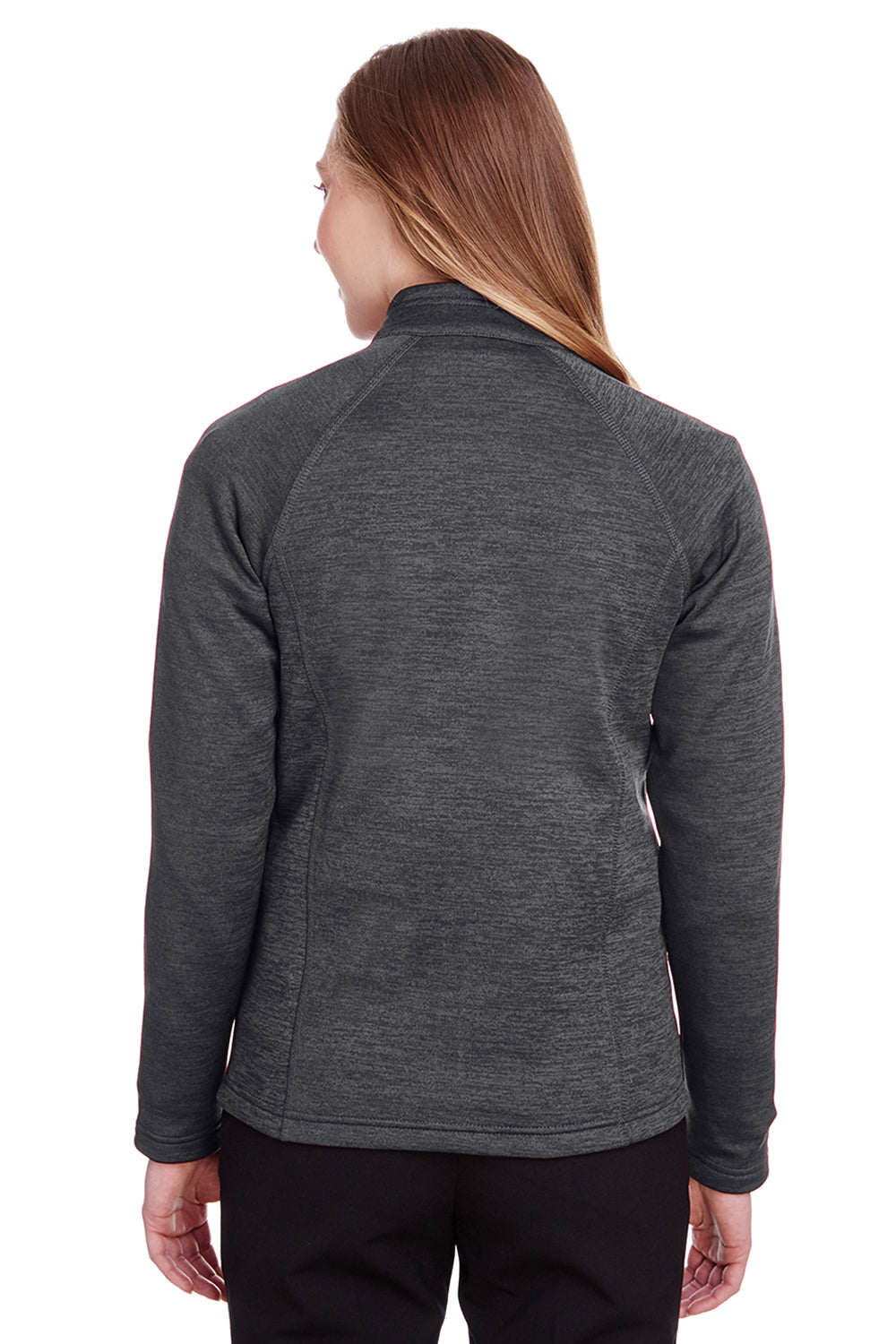 North End NE712W Womens Flux 2.0 Fleece Water Resistant Full Zip Jacket Heather Black/Orange Soda Model Back