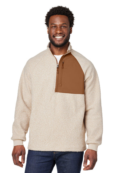 North End NE713 Mens Aura Sweater Fleece 1/4 Zip Sweatshirt w/ Pockets Heather Oatmeal/Teak Model Front