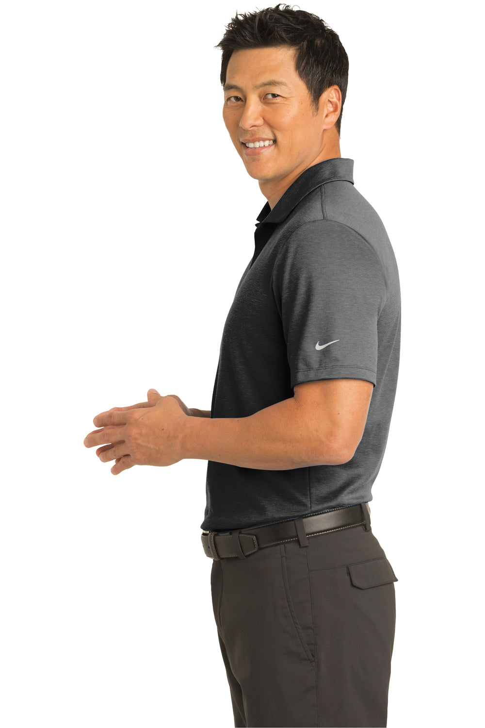 Nike NKAA1854 Mens Prime Dri-Fit Moisture Wicking Short Sleeve Polo Shirt Black Model Side