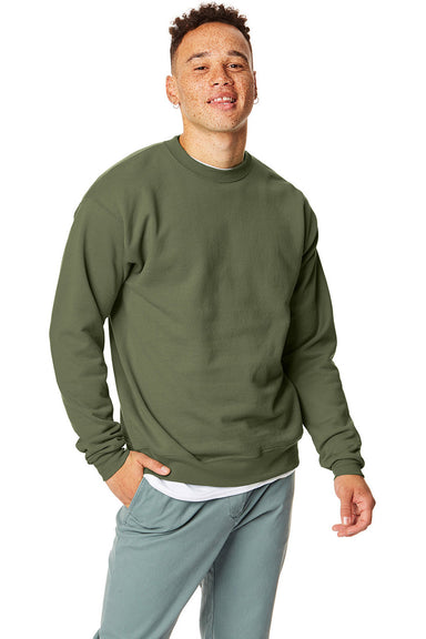 Hanes P160/P1607 Mens EcoSmart Print Pro XP Pill Resistant Fleece Crewneck Sweatshirt Fatigue Green Model Front