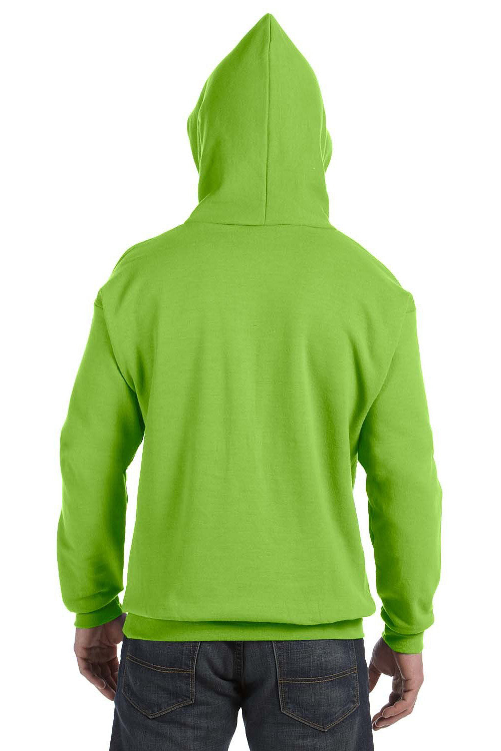 Hanes P170 Mens EcoSmart Print Pro XP Pill Resistant Hooded Sweatshirt Hoodie w/ Pouch Pocket Lime Green Model Back