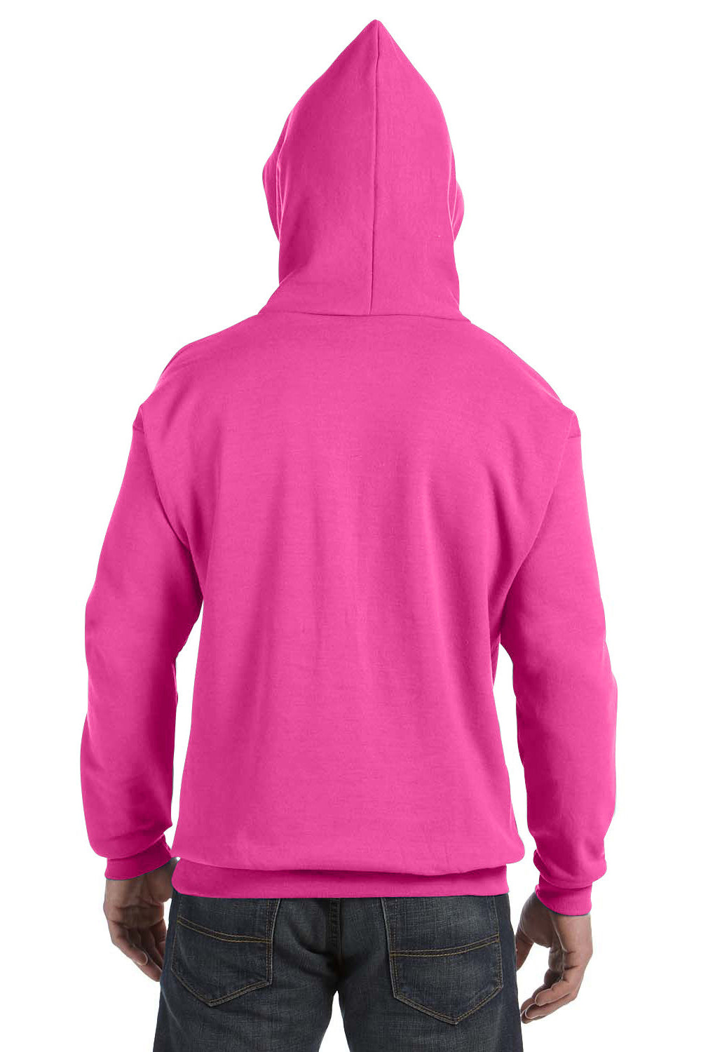 Hanes P170 Mens EcoSmart Print Pro XP Pill Resistant Hooded Sweatshirt Hoodie w/ Pouch Pocket Wow Pink Model Back