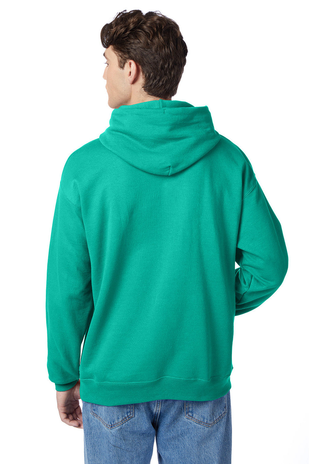 Hanes P170 Mens EcoSmart Print Pro XP Pill Resistant Hooded Sweatshirt Hoodie w/ Pouch Pocket Kelly Green Model Back