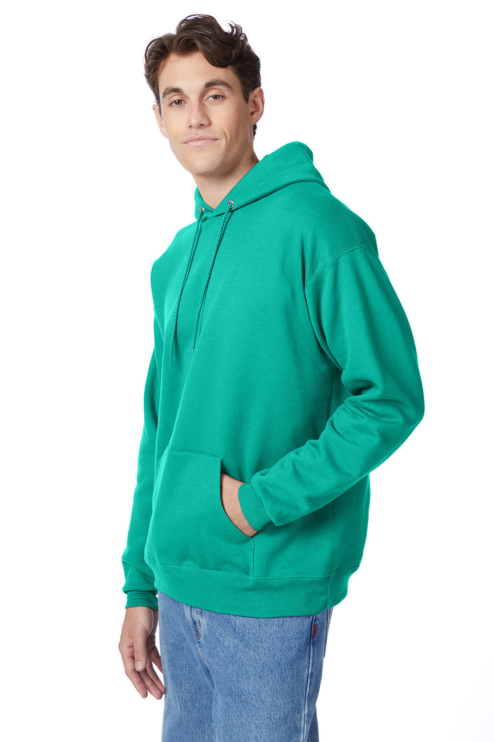 Hanes P170 Mens EcoSmart Print Pro XP Pill Resistant Hooded Sweatshirt Hoodie w/ Pouch Pocket Kelly Green Model 3Q