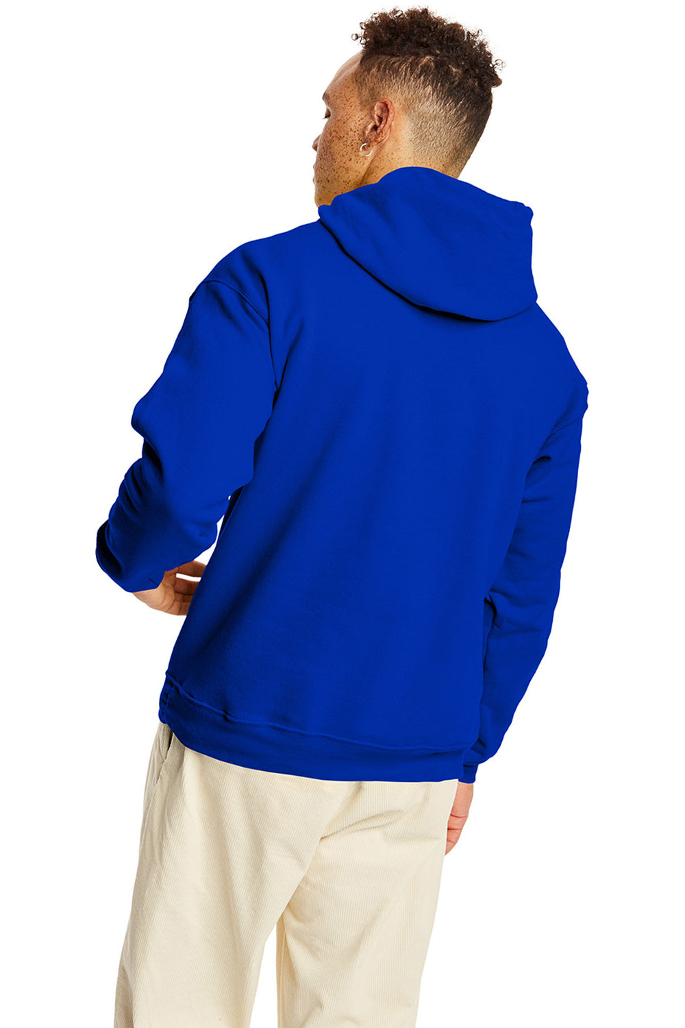 Hanes P170 Mens EcoSmart Print Pro XP Pill Resistant Hooded Sweatshirt Hoodie w/ Pouch Pocket Athletic Royal Blue Model Back