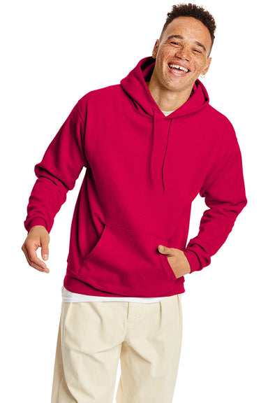 Hanes P170 Mens EcoSmart Print Pro XP Pill Resistant Hooded Sweatshirt Hoodie w/ Pouch Pocket Athletic Crimson Red Model Front