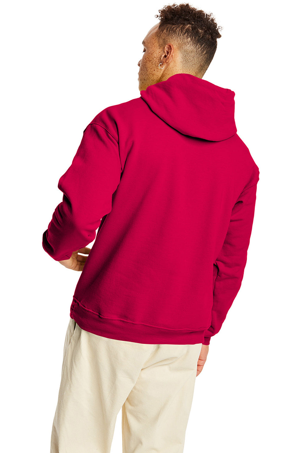 Hanes P170 Mens EcoSmart Print Pro XP Pill Resistant Hooded Sweatshirt Hoodie w/ Pouch Pocket Athletic Crimson Red Model Back