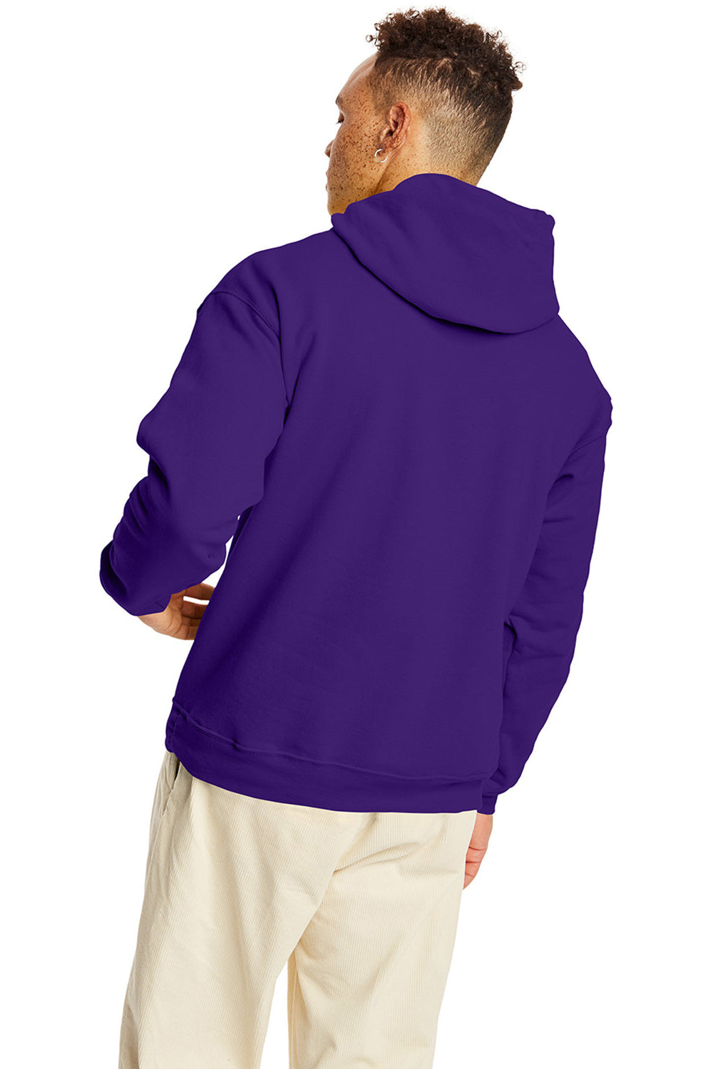 Hanes P170 Mens EcoSmart Print Pro XP Pill Resistant Hooded Sweatshirt Hoodie w/ Pouch Pocket Athletic Purple Model Back