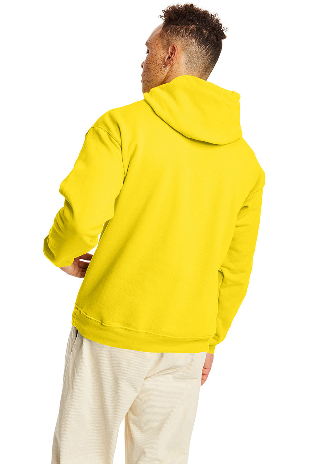 Hanes P170 Mens EcoSmart Print Pro XP Pill Resistant Hooded Sweatshirt Hoodie w/ Pouch Pocket Athletic Yellow Model Back