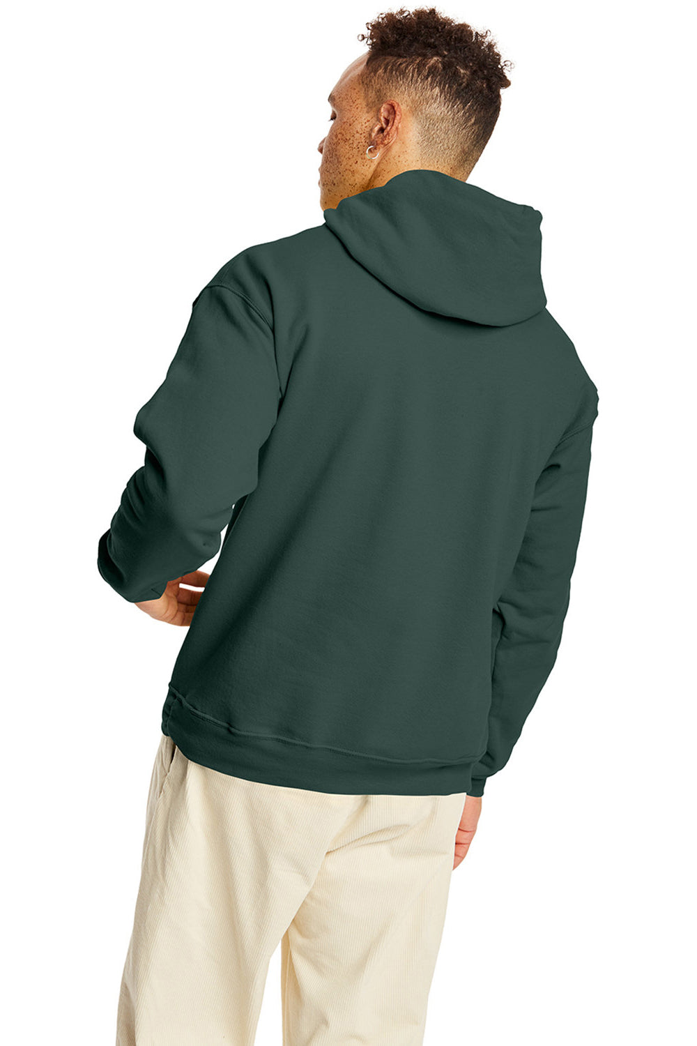 Hanes P170 Mens EcoSmart Print Pro XP Pill Resistant Hooded Sweatshirt Hoodie w/ Pouch Pocket Athletic Dark Green Model Back