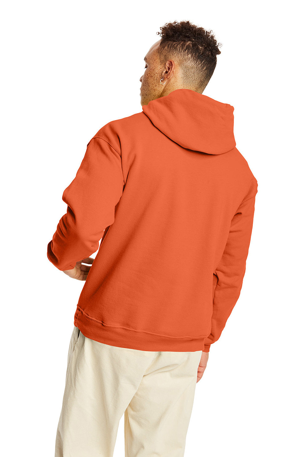 Hanes P170 Mens EcoSmart Print Pro XP Pill Resistant Hooded Sweatshirt Hoodie w/ Pouch Pocket Texas Orange Model Back