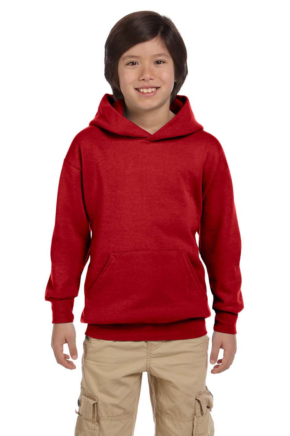 Hanes P470/P473 Youth EcoSmart Print Pro XP Pill Resistant Hooded Sweatshirt Hoodie w/ Pouch Pocket Deep Red Model Front