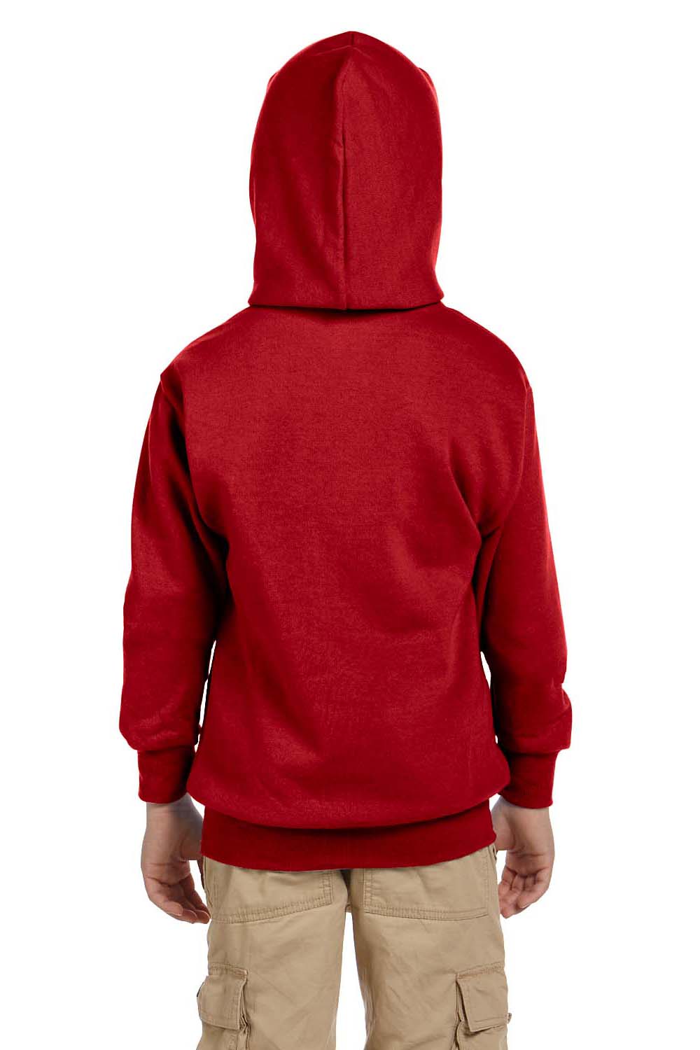 Hanes P470/P473 Youth EcoSmart Print Pro XP Pill Resistant Hooded Sweatshirt Hoodie w/ Pouch Pocket Deep Red Model Back