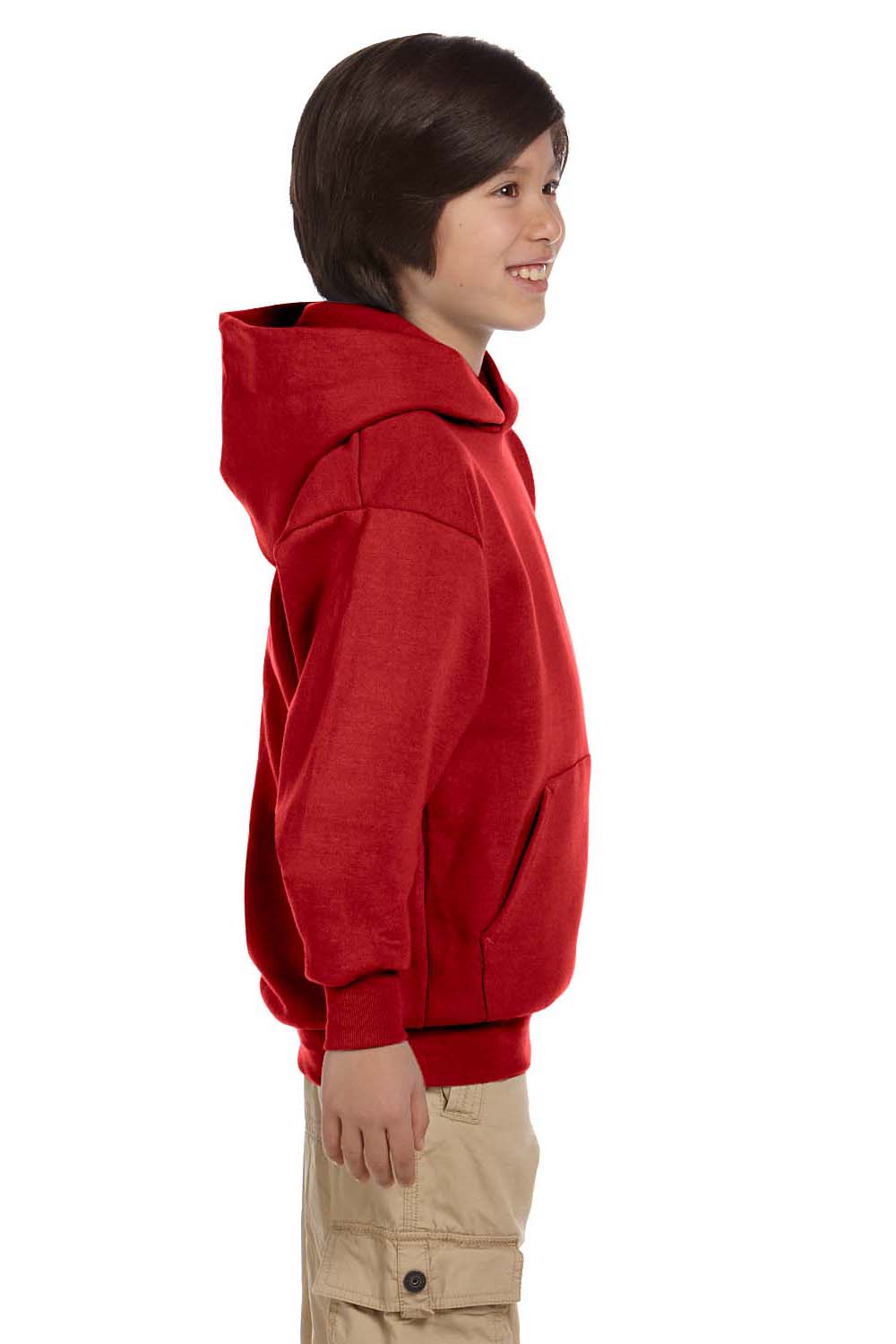 Hanes P470/P473 Youth EcoSmart Print Pro XP Pill Resistant Hooded Sweatshirt Hoodie w/ Pouch Pocket Deep Red Model Side