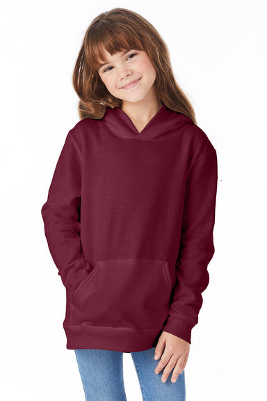 Hanes P470/P473 Youth EcoSmart Print Pro XP Pill Resistant Hooded Sweatshirt Hoodie w/ Pouch Pocket Maroon Model Front