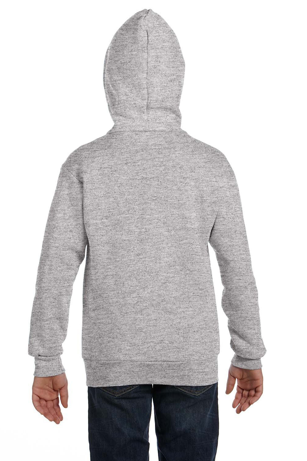 Hanes P480 Youth EcoSmart Print Pro XP Pill Resistant Full Zip Hooded Sweatshirt Hoodie w/ Pockets Light Steel Grey Model Back