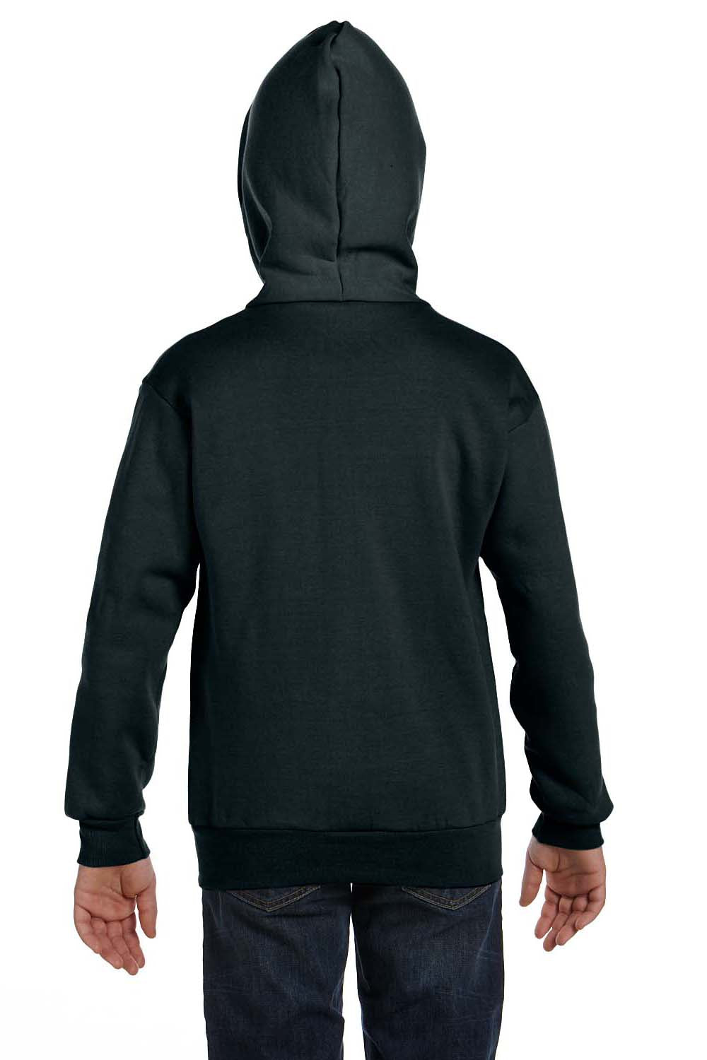 Hanes P480 Youth EcoSmart Print Pro XP Pill Resistant Full Zip Hooded Sweatshirt Hoodie w/ Pockets Black Model Back