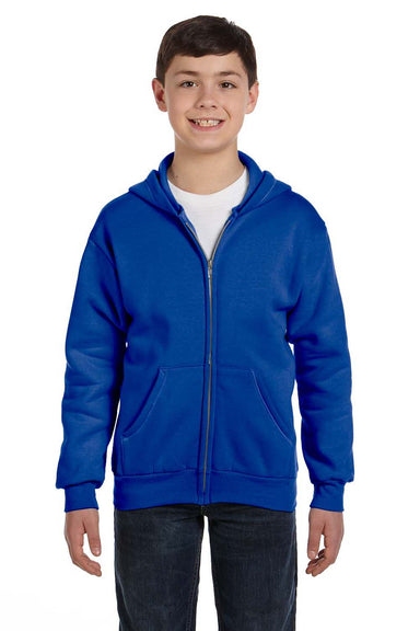 Hanes P480 Youth EcoSmart Print Pro XP Pill Resistant Full Zip Hooded Sweatshirt Hoodie w/ Pockets Deep Royal Blue Model Front