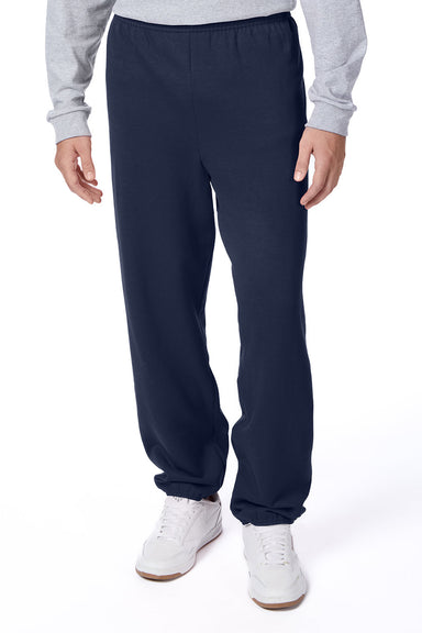 Hanes P650 Mens Ecosmart Sweatpants Navy Blue Model Front