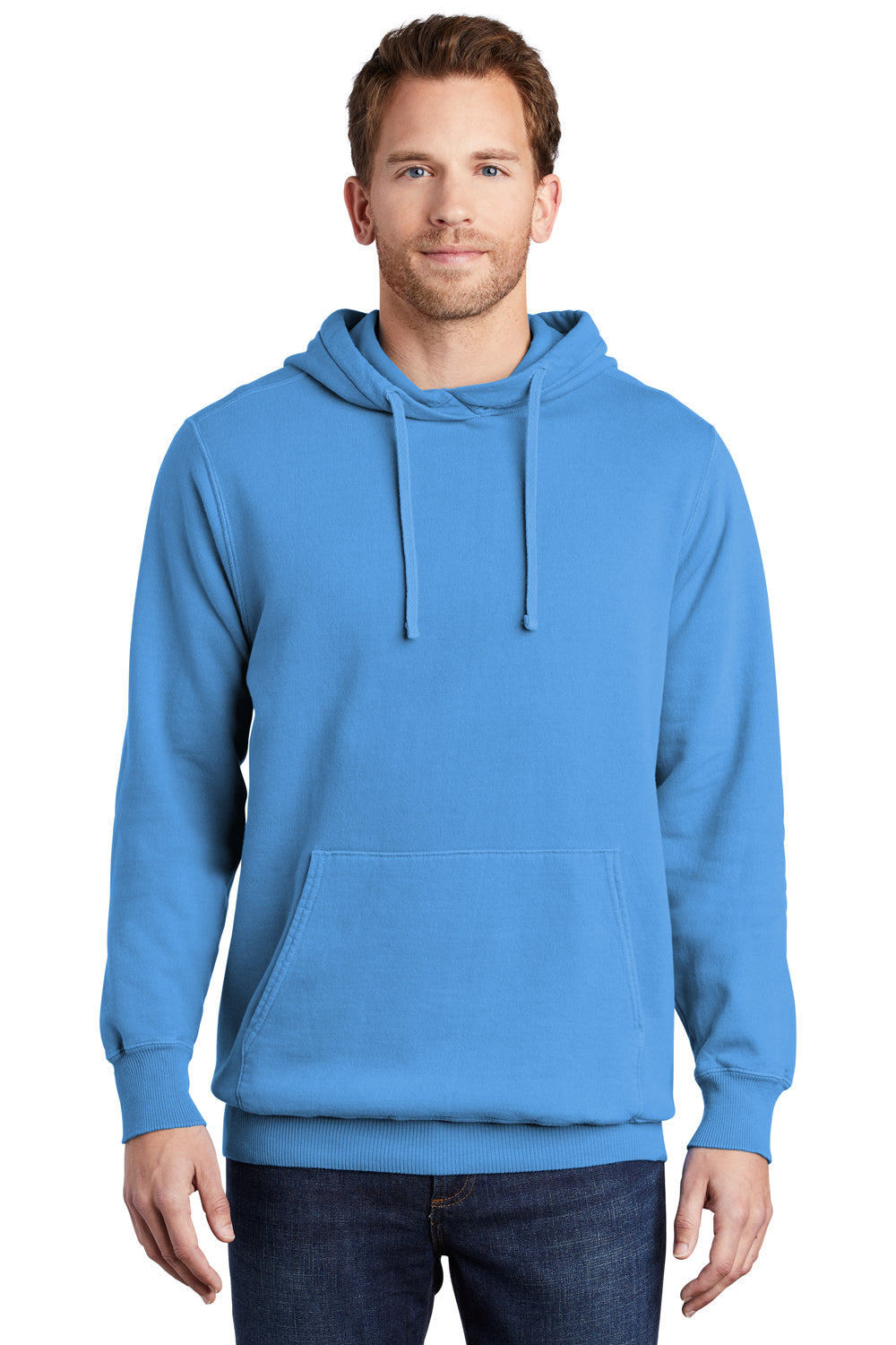 Port & Company PC098H Mens Beach Wash Fleece Hooded Sweatshirt Hoodie Blue Moon Model Front