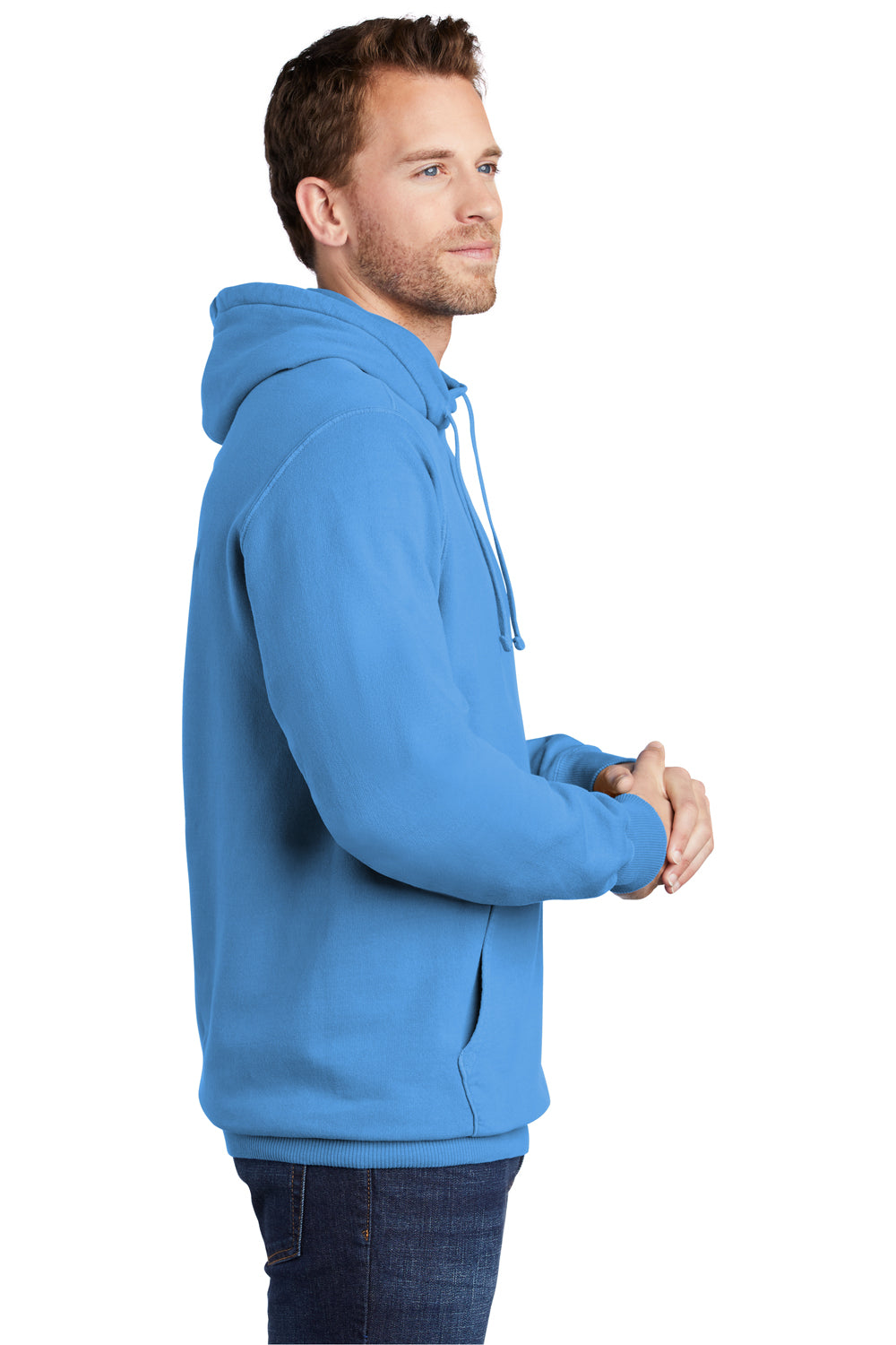 Port & Company PC098H Mens Beach Wash Fleece Hooded Sweatshirt Hoodie Blue Moon Model Side