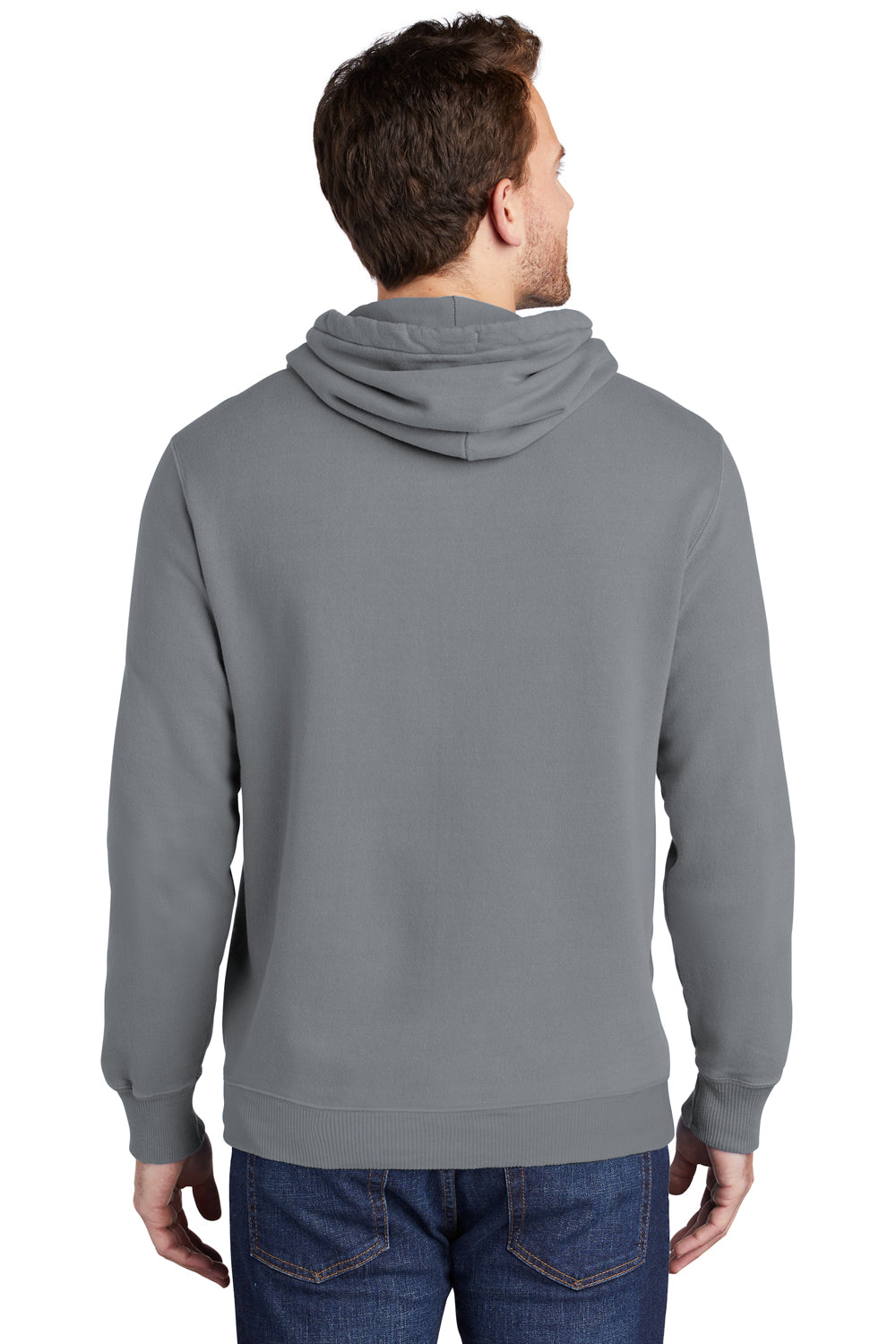 Port & Company PC098H Mens Beach Wash Fleece Hooded Sweatshirt Hoodie Coal Grey Model Back