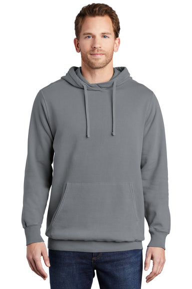 Port & Company PC098H Mens Beach Wash Fleece Hooded Sweatshirt Hoodie Coal Grey Model Front