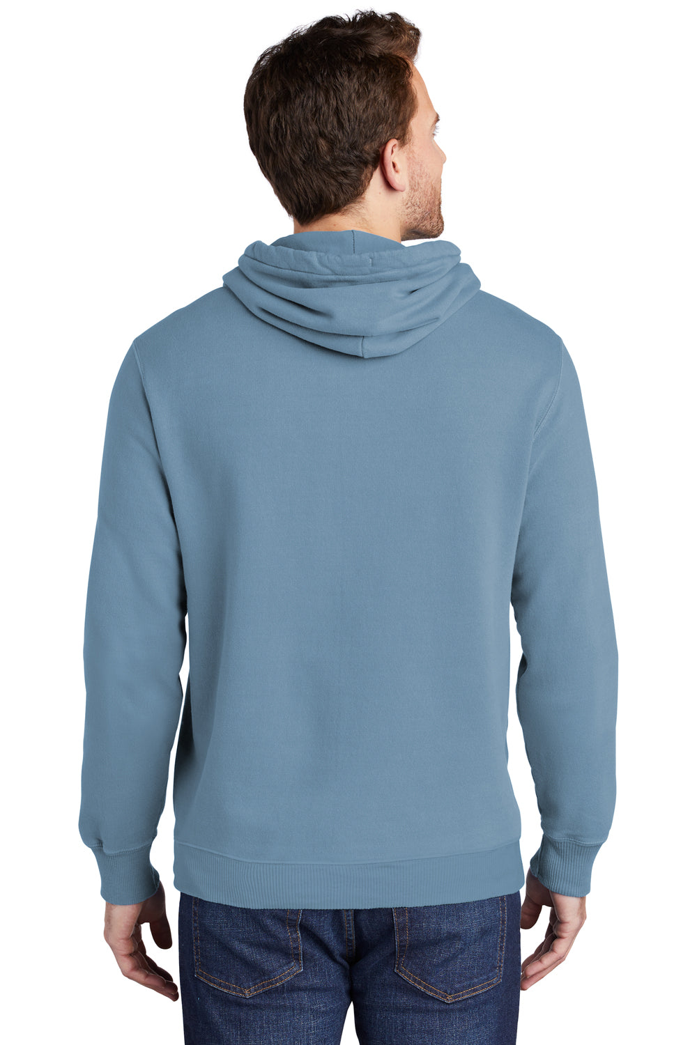 Port & Company PC098H Mens Beach Wash Fleece Hooded Sweatshirt Hoodie Mist Blue Model Back