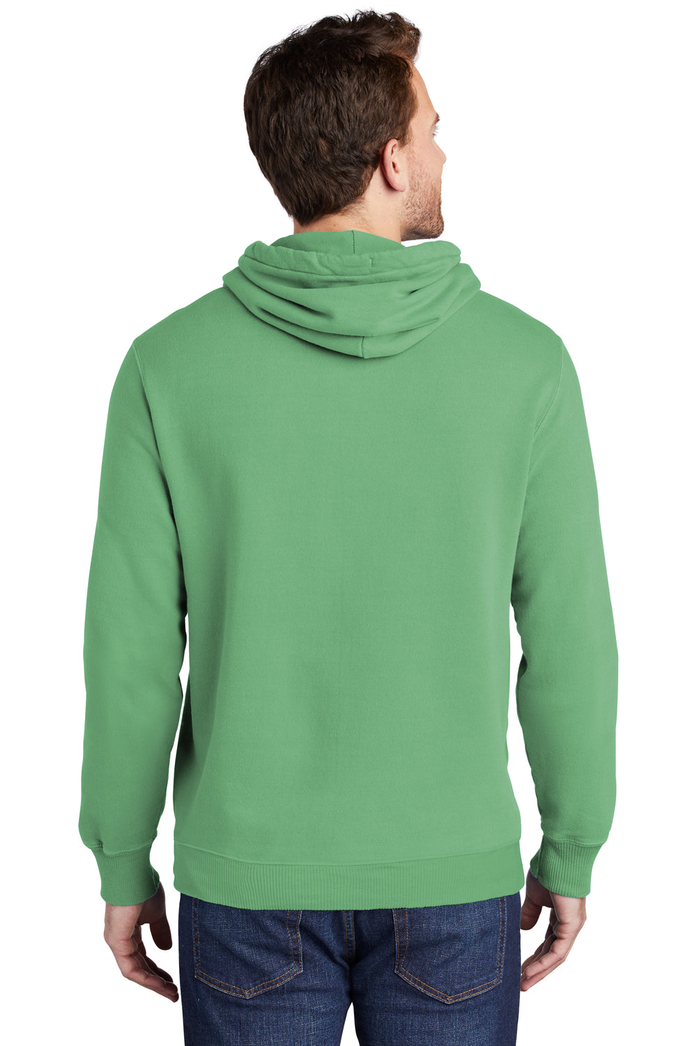 Port & Company PC098H Mens Beach Wash Fleece Hooded Sweatshirt Hoodie Safari Green Model Back