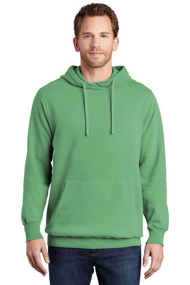 Port & Company PC098H Mens Beach Wash Fleece Hooded Sweatshirt Hoodie Safari Green Model Front