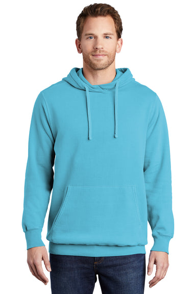 Port & Company PC098H Mens Beach Wash Fleece Hooded Sweatshirt Hoodie Tidal Wave Blue Model Front