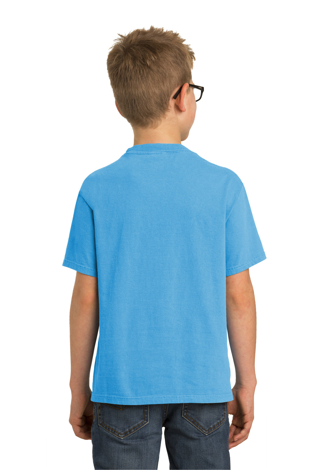 Port & Company PC099Y Youth Beach Wash Short Sleeve Crewneck T-Shirt Denim Blue Model Back