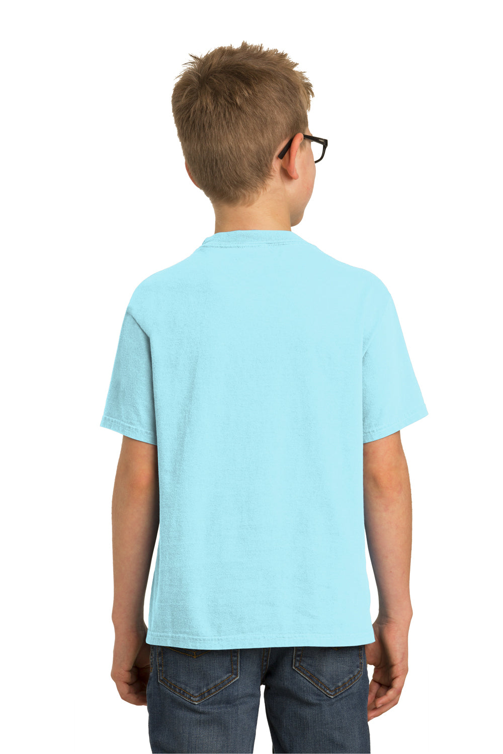 Port & Company PC099Y Youth Beach Wash Short Sleeve Crewneck T-Shirt Glacier Blue Model Back