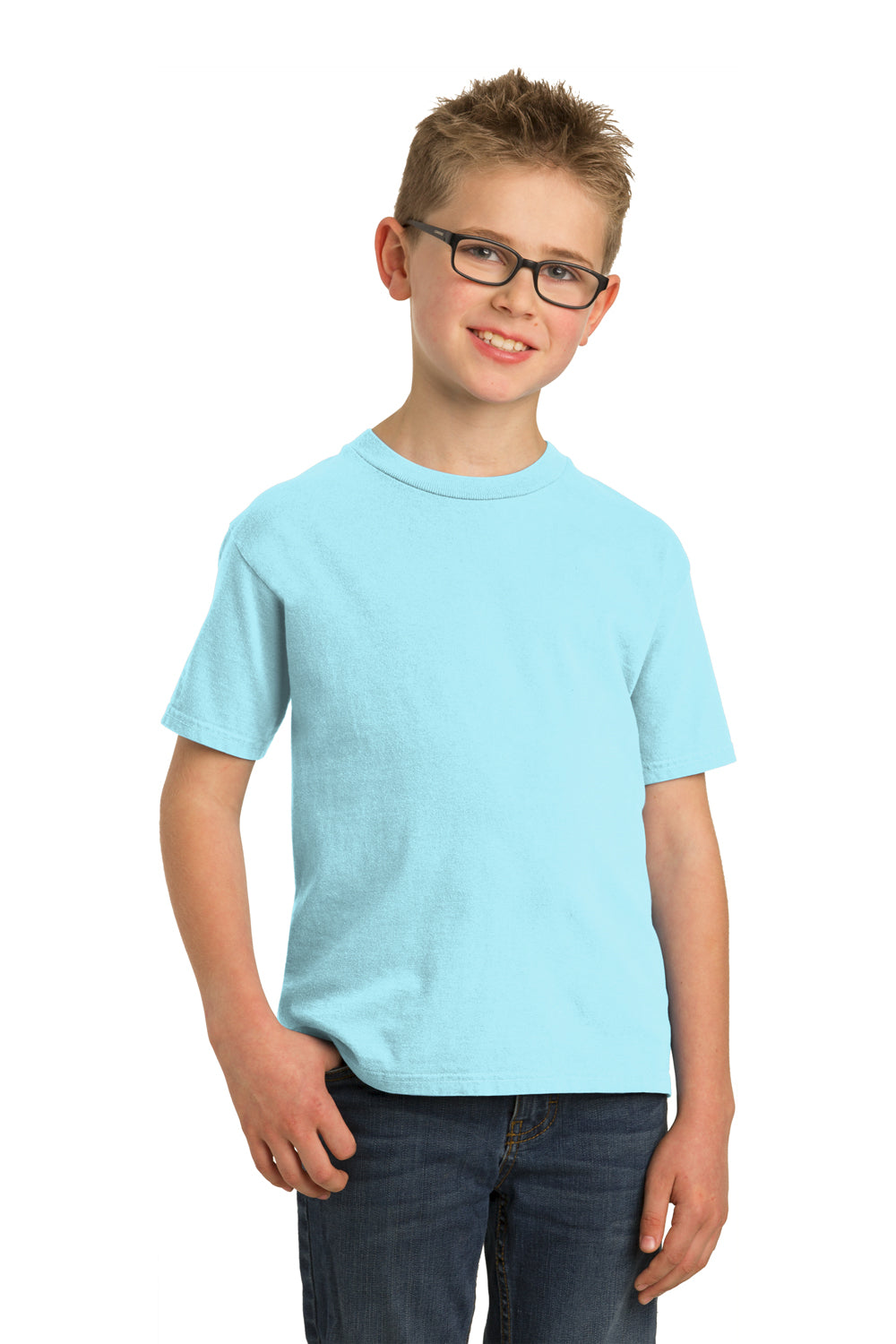 Port & Company PC099Y Youth Beach Wash Short Sleeve Crewneck T-Shirt Glacier Blue Model Front