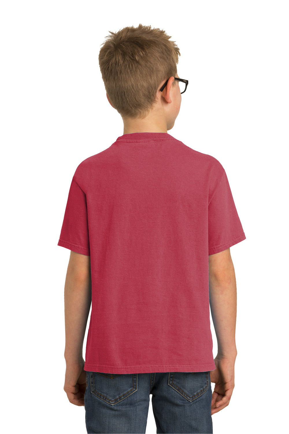 Port & Company PC099Y Youth Beach Wash Short Sleeve Crewneck T-Shirt Merlot Red Model Back