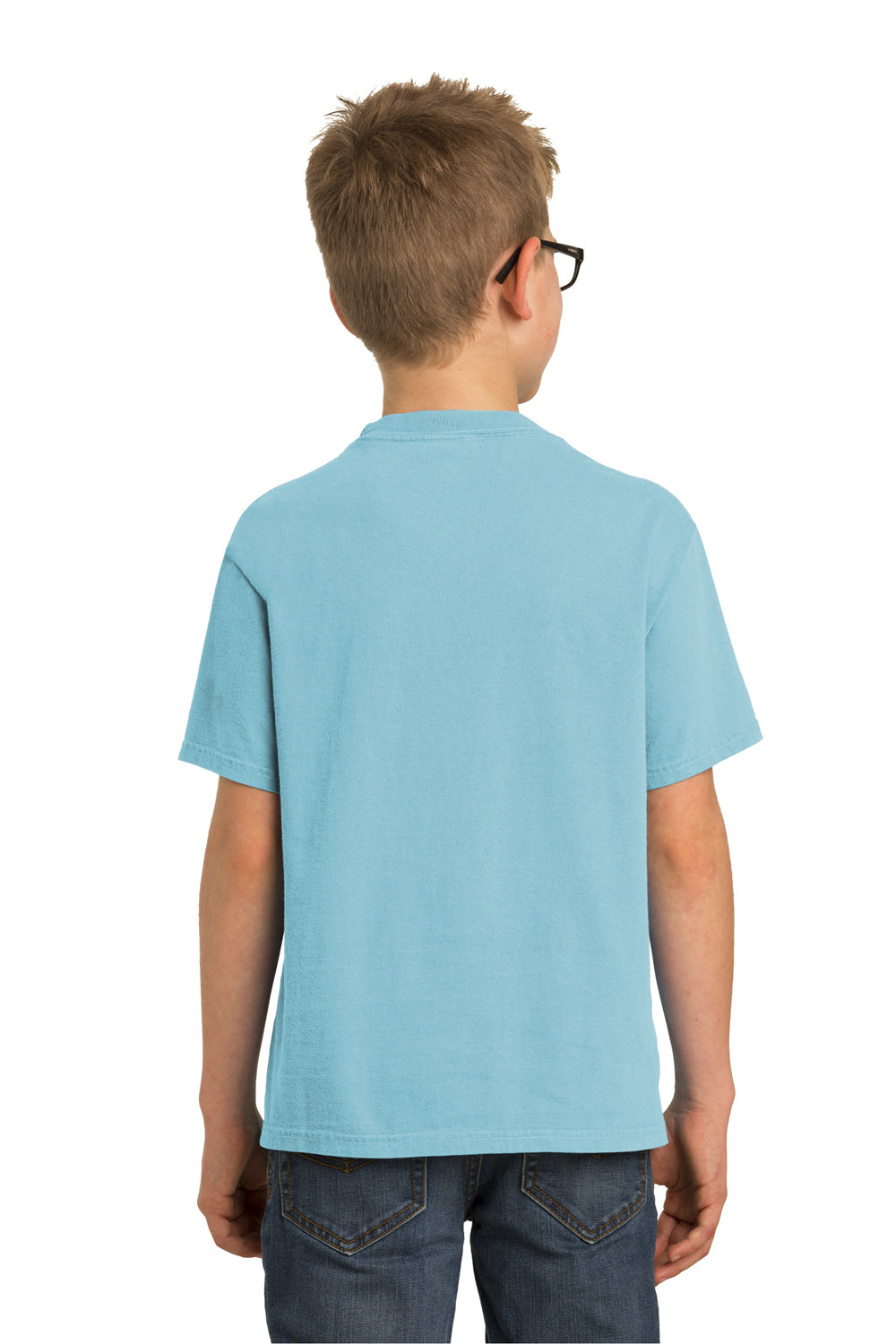 Port & Company PC099Y Youth Beach Wash Short Sleeve Crewneck T-Shirt Mist Blue Model Back