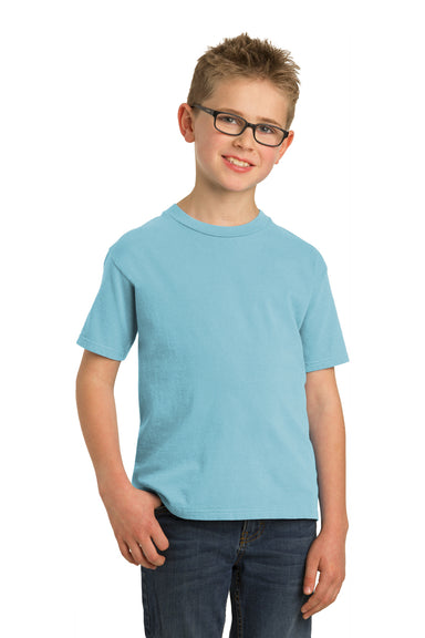 Port & Company PC099Y Youth Beach Wash Short Sleeve Crewneck T-Shirt Mist Blue Model Front