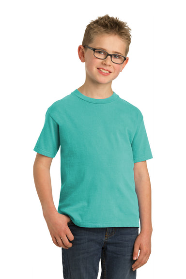 Port & Company PC099Y Youth Beach Wash Short Sleeve Crewneck T-Shirt Peacock Green Model Front